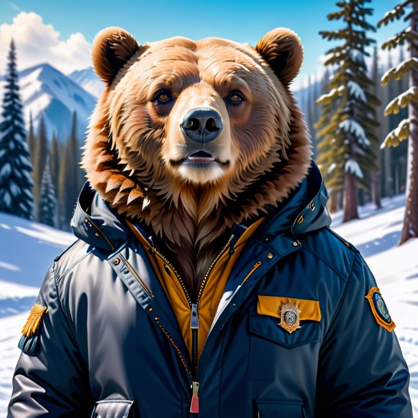 Picture of a bear in a jacket in the snow