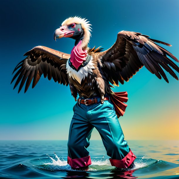 Image of a vulture in a trousers in the water