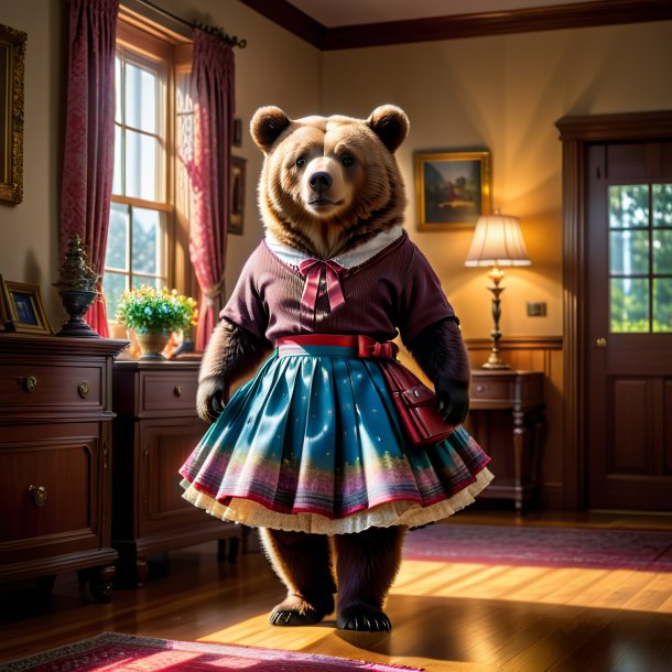 Photo of a bear in a skirt in the house