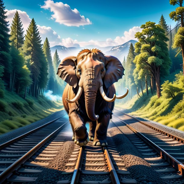 Image of a swimming of a mammoth on the railway tracks