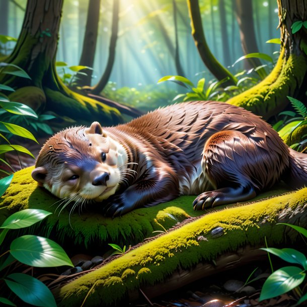 Photo of a sleeping of a otter in the forest