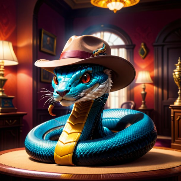 Illustration of a cobra in a hat in the house