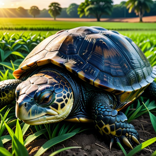 Image of a sleeping of a turtle on the field