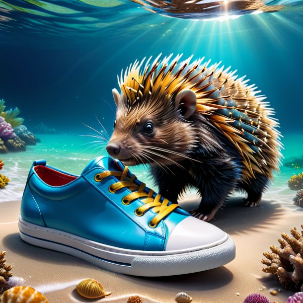 Picture of a porcupine in a shoes in the sea