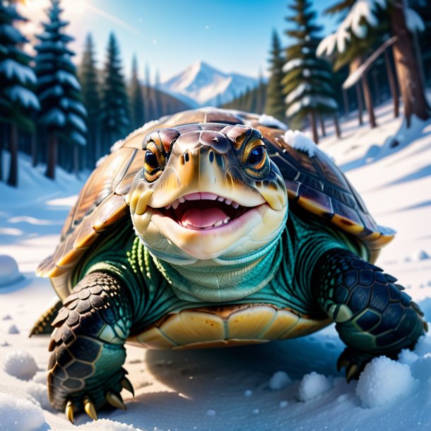 Image of a smiling of a turtle in the snow