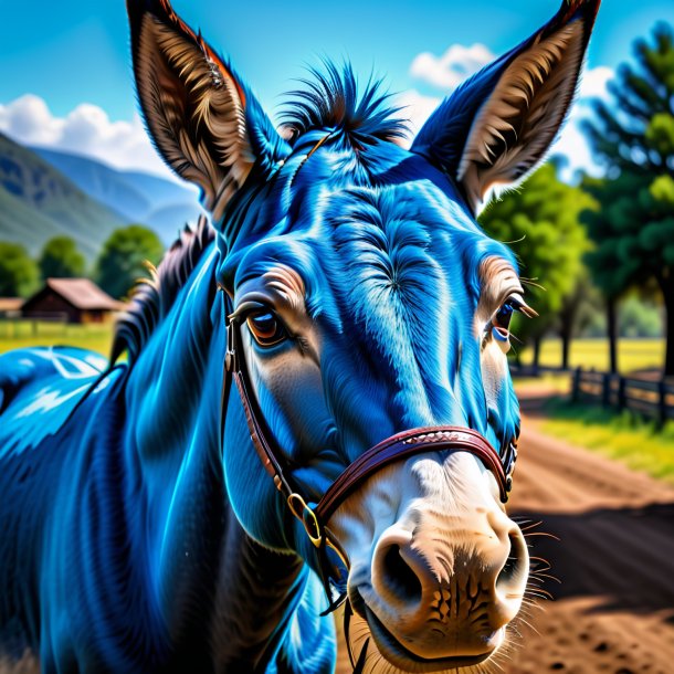 Imagen de una mula sonriente azul