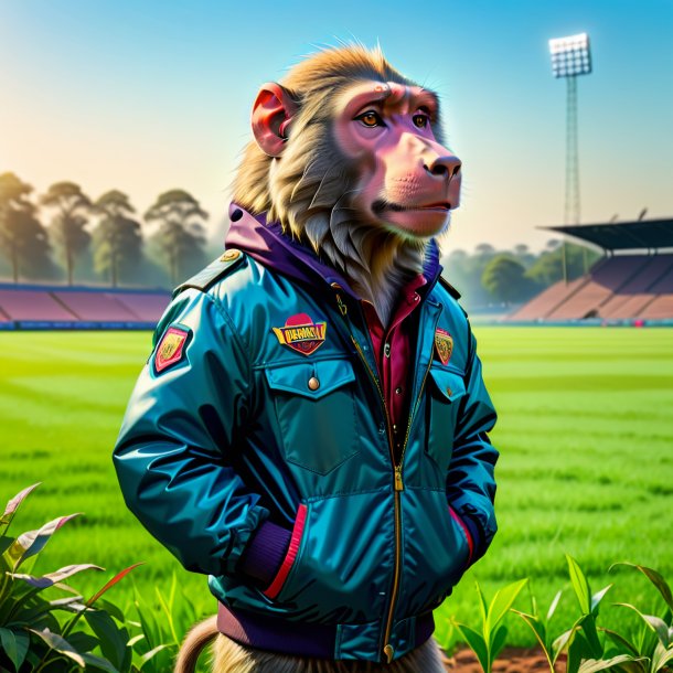 Drawing of a baboon in a jacket on the field