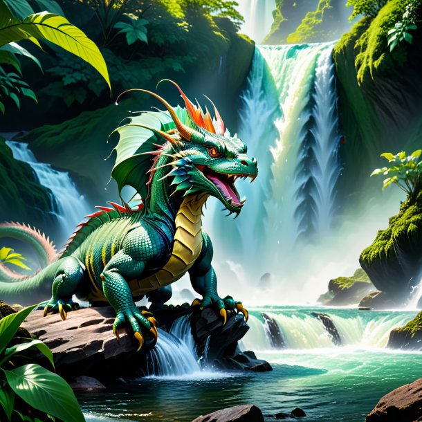 Image of a playing of a basilisk in the waterfall