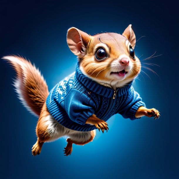 Image of a flying squirrel in a blue sweater