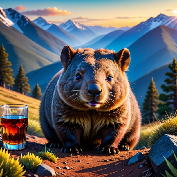 Imagen de una bebida de un wombat en las montañas