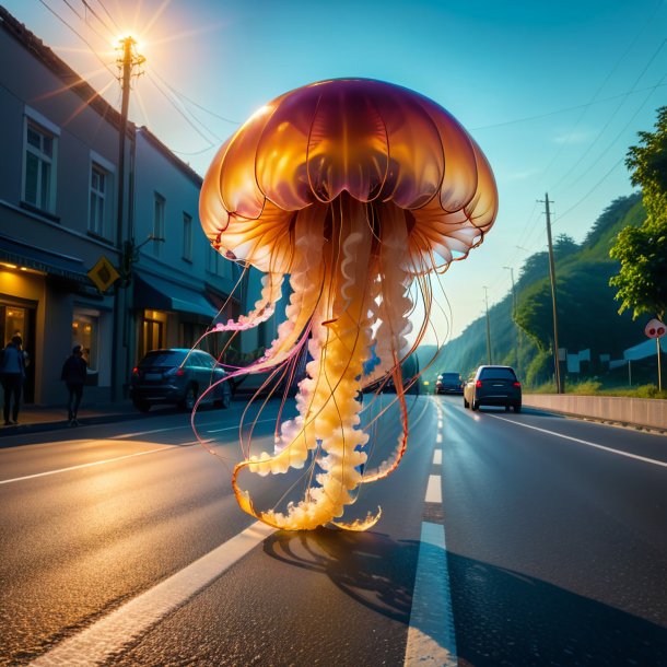 Pic d'une danse d'une méduse sur la route