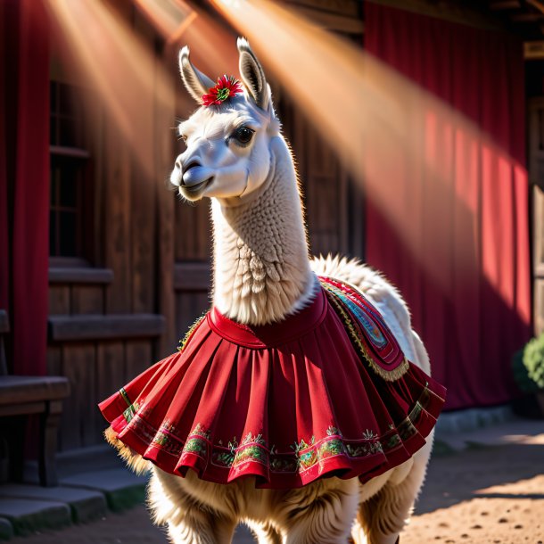 Image of a llama in a red skirt