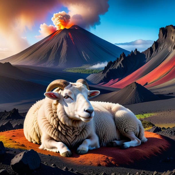 Image of a resting of a sheep in the volcano