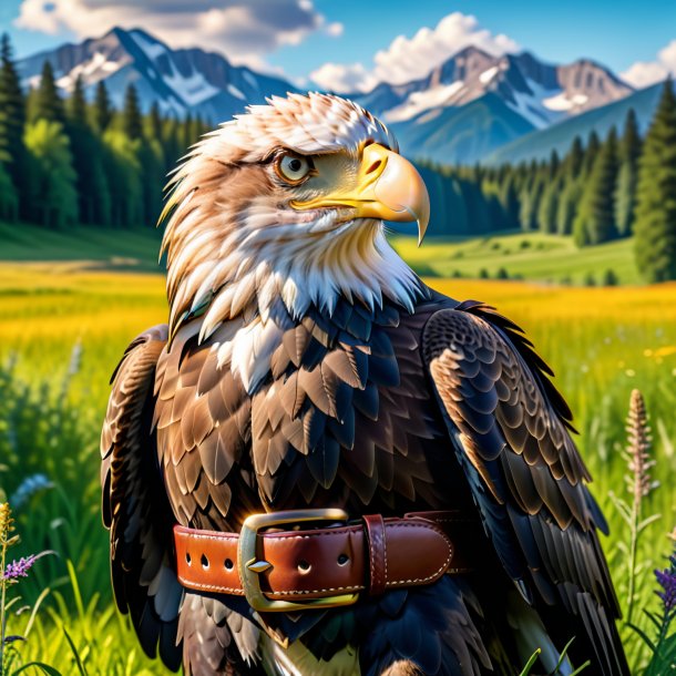 Photo of a eagle in a belt in the meadow