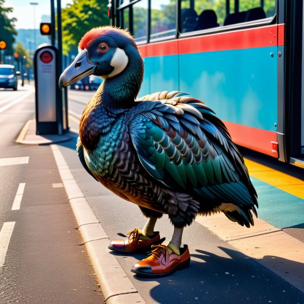 Pic d'un dodo dans une chaussure sur l'arrêt de bus