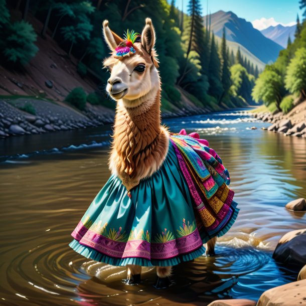 Drawing of a llama in a skirt in the river