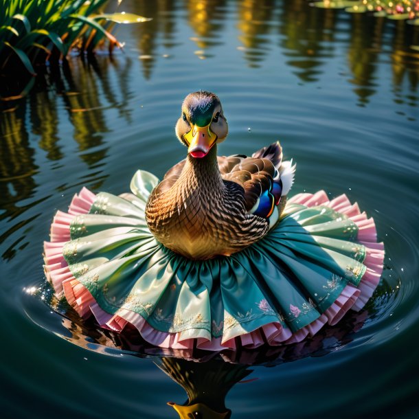 Image of a duck in a skirt in the water