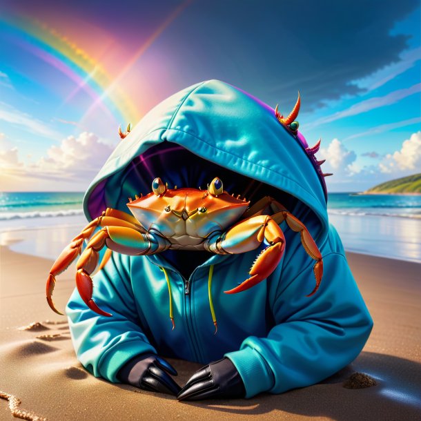 Image of a crab in a hoodie on the rainbow