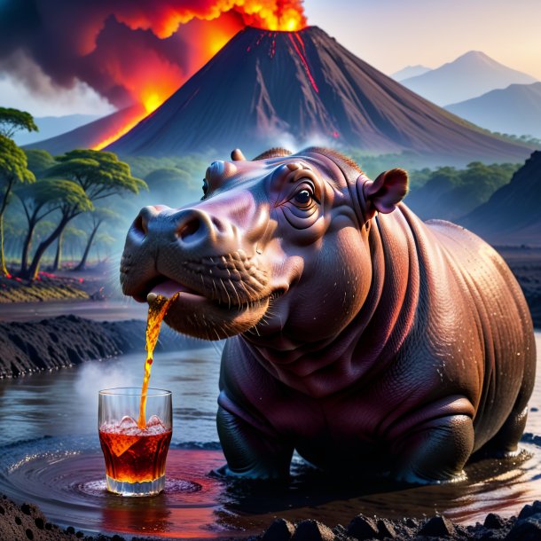 Pic d'une boisson d'un hippopotame dans le volcan