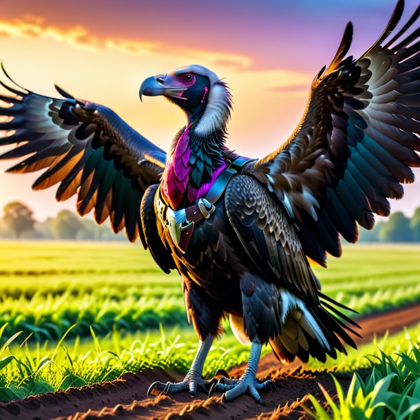 Picture of a vulture in a belt on the field