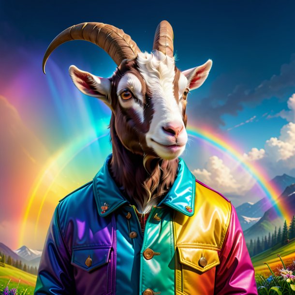 Illustration of a goat in a jacket on the rainbow