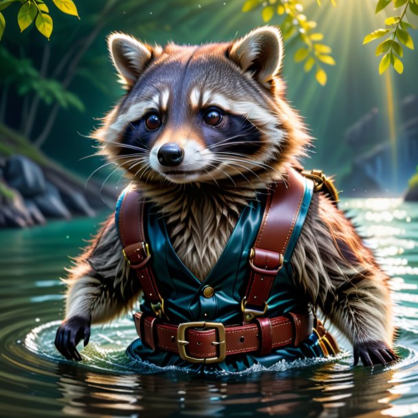 Image of a raccoon in a belt in the water