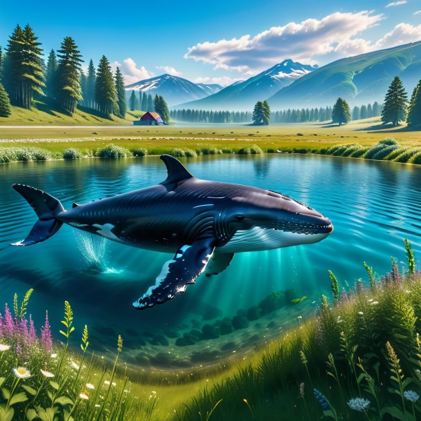 Picture of a swimming of a whale in the meadow