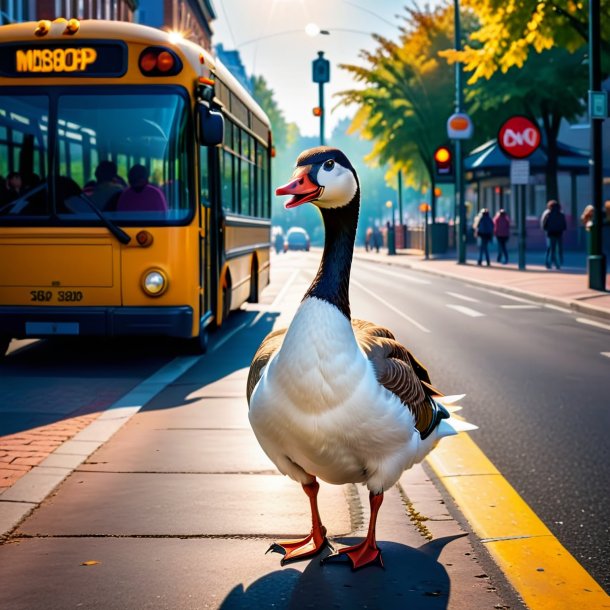 Photo of a angry of a goose on the bus stop