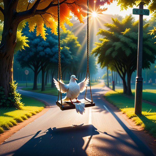 Photo of a swinging on a swing of a dove on the road