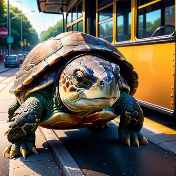 Drawing of a turtle in a belt on the bus stop