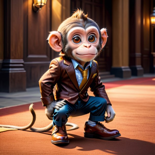 Picture of a monkey in a brown shoes