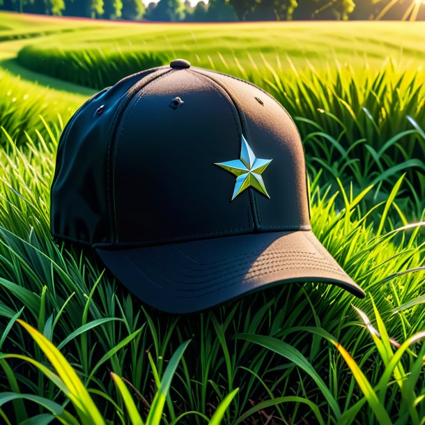 Image d'une casquette noire de l'herbe