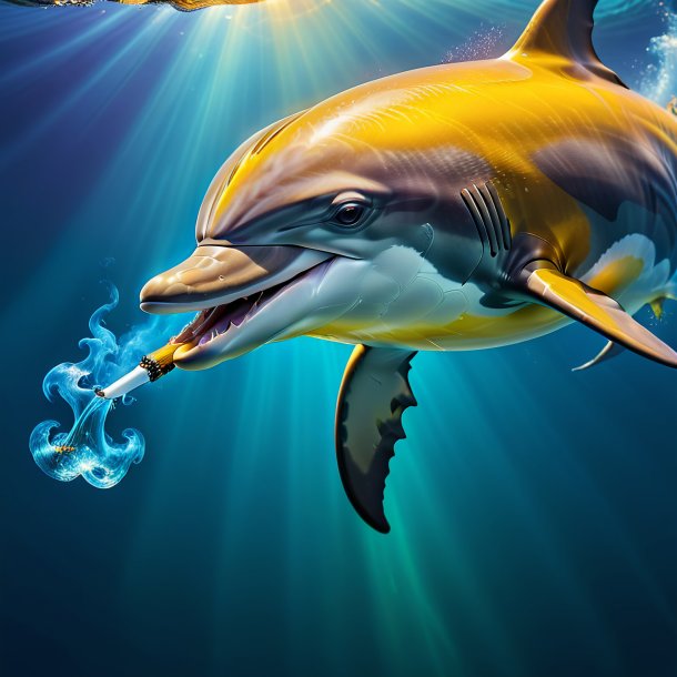 Image of a yellow smoking dolphin