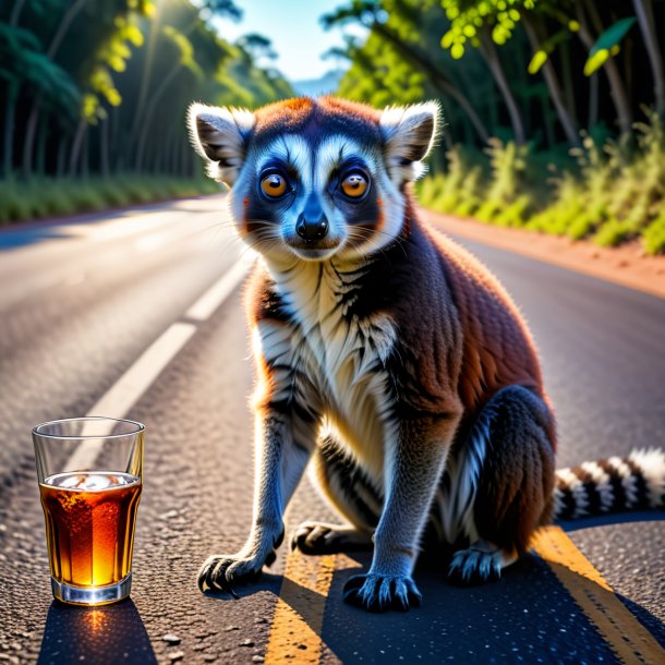 Pic of a drinking of a lemur on the road