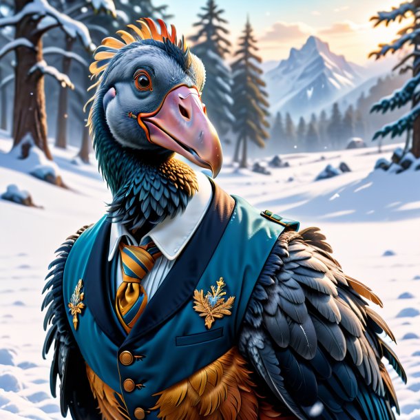 Drawing of a dodo in a vest in the snow