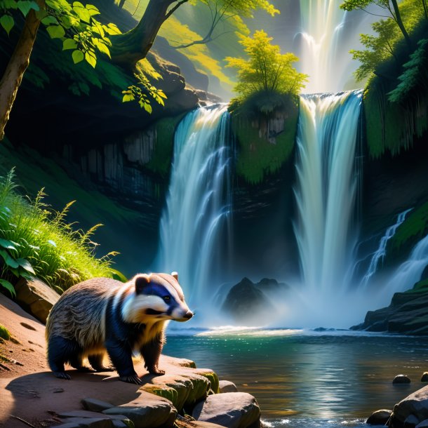 Pic of a waiting of a badger in the waterfall