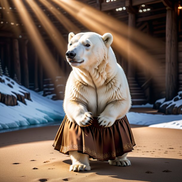 Photo of a polar bear in a brown skirt