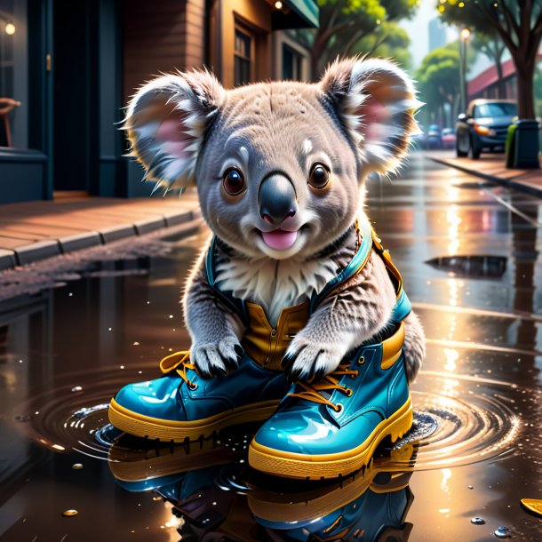 Dibujo del koala en los zapatos en el charco