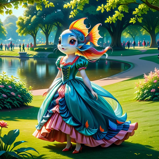 Illustration of a fish in a dress in the park