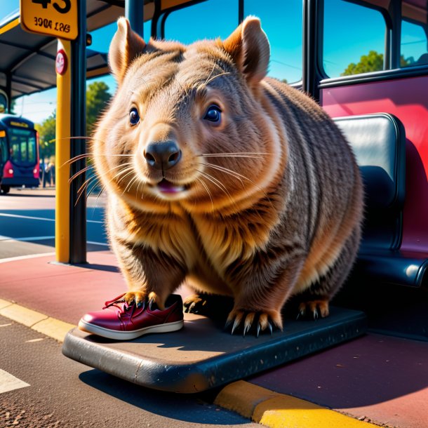 Photo of a wombat in a shoes on the bus stop