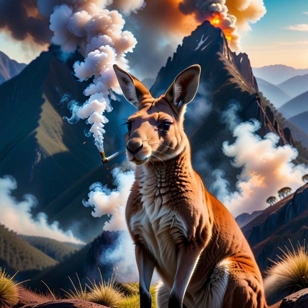 Photo of a smoking of a kangaroo in the mountains