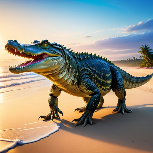 Image d'une danse d'un crocodile sur la plage