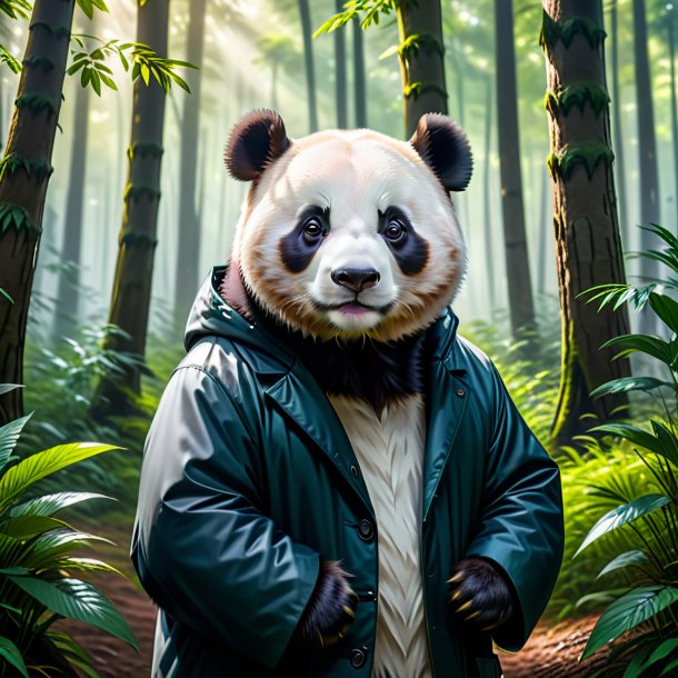 Image of a giant panda in a coat in the forest