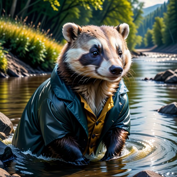 Picture of a badger in a coat in the river