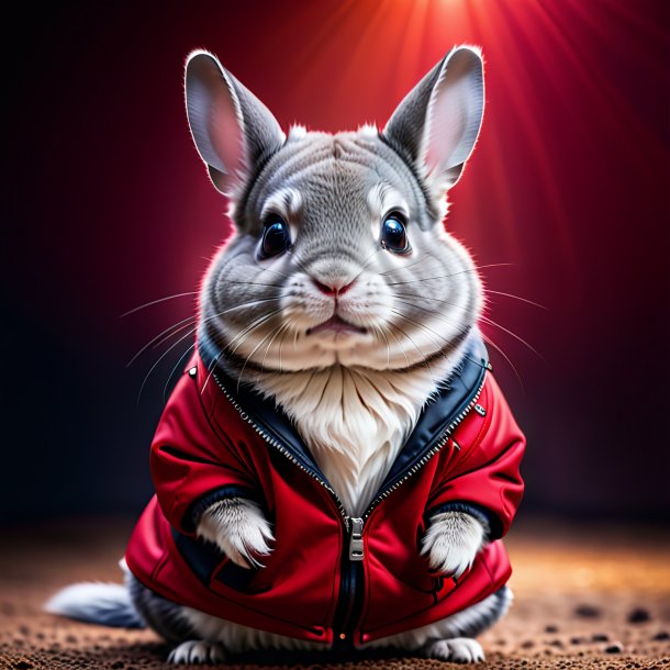 Photo of a chinchillas in a red jacket