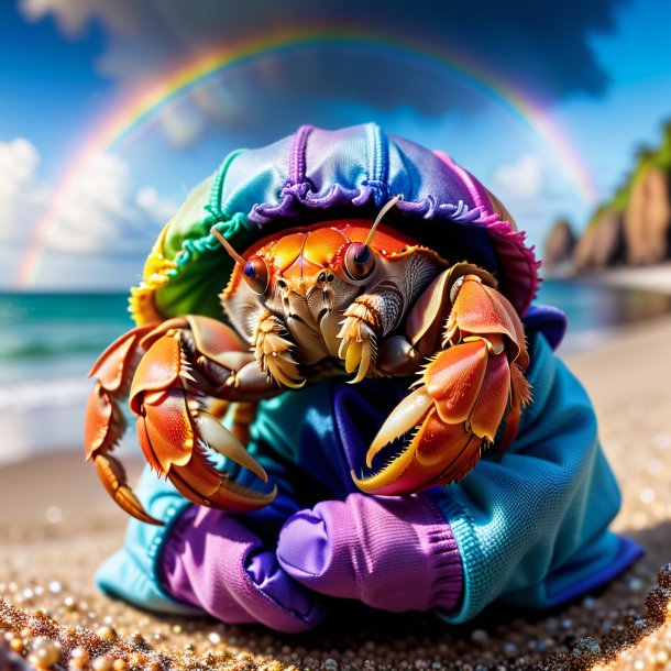 Image of a hermit crab in a gloves on the rainbow