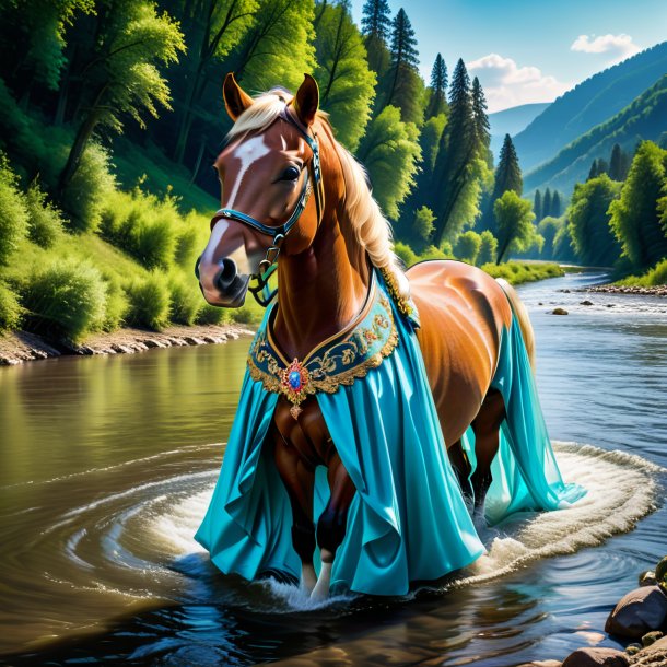 Picture of a horse in a dress in the river