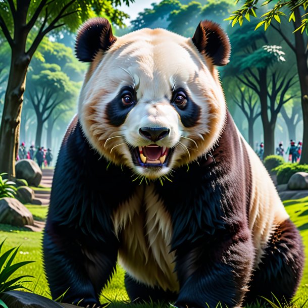 Photo of a angry of a giant panda in the park