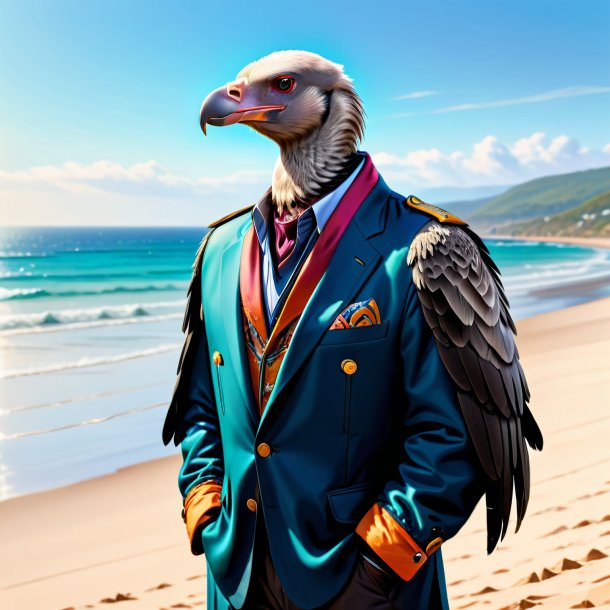 Drawing of a vulture in a jacket on the beach