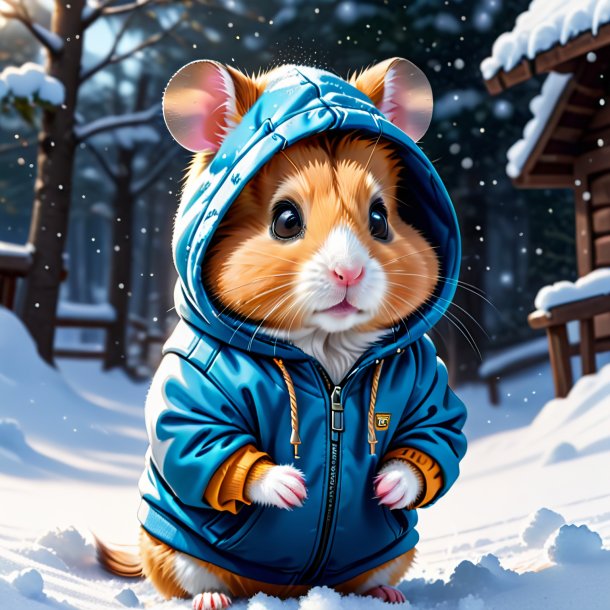 Desenho de um hamster em um capuz na neve